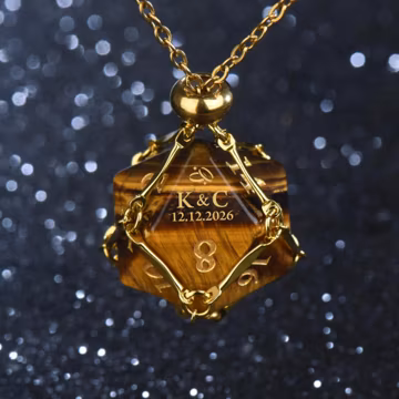 Personalized D20 Dice Necklace, Custom Engraved Wedding DND Dice, Couples Initials Anniversary Gift, D&D Jewelry for Him Her