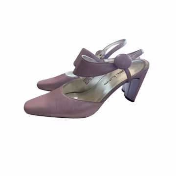 Bellini Vintage 90s Mod Lilac Leather Asymmetrical Button Slingback Heels 7.5M