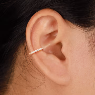 14K Solid Gold Lab Diamond Huggie Clicker Hoop for Helix Conch Cartilage 16G