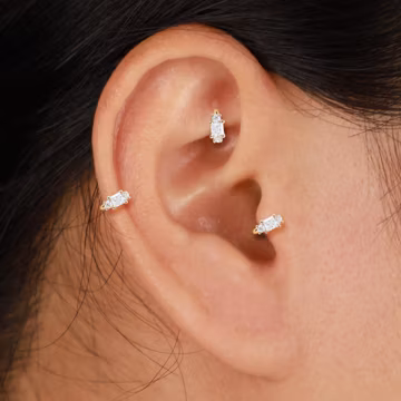14K Solid Gold Princess Lab Diamond Clicker Hoops Helix Rook Helix Tragus Ring