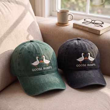 Embroidered Goose Bumps Washed Cotton Baseball Cap, Unisex Goose Hat