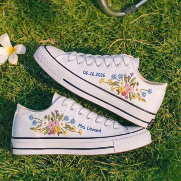 Embroidered Converse: Custom Bridal Flower Chuck Taylor Low Tops