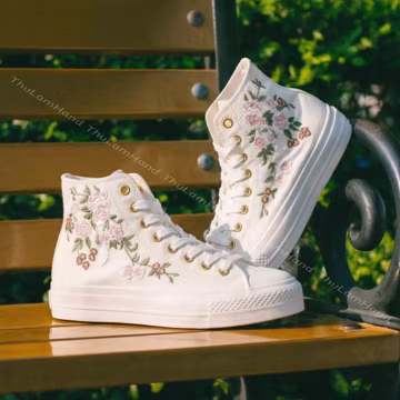 Embroidered Floral Wedding Converse: Custom Bridal Platform Sneakers