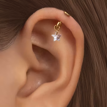Titanium Hidden Vertical Star Dangle Earring for Helix/Cartilage/Rook/Tragus Piercing