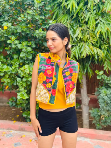 Handmade Rare Kantha Vest, Women's Vintage Patchwork Waistcoat, Bohemian Festival Wear