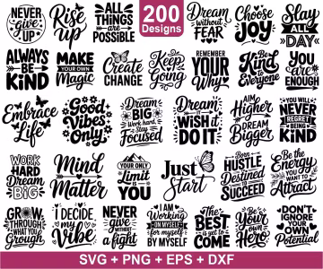 200 Motivational Quotes SVG Bundle, Inspirational Designs