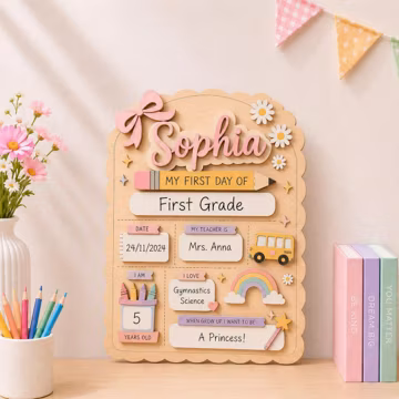 Personalized Kindergarten 1st Day of School Sign, First & Last Day School Sign, Back to School Sign, Custom Name Wooden Board
