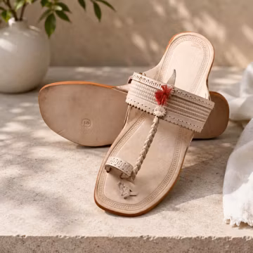 Handcrafted Leather Kolhapuri Slipper | Women's Toe Ring Sandals, Artisan Summer Flats