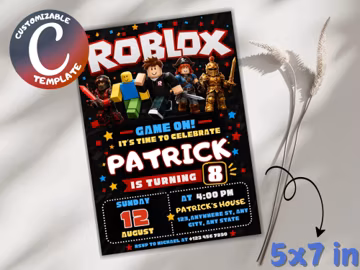 Roblox Birthday Invitation, Game On Party, Editable Avatar Template (Digital Download)