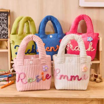 Personalized Corduroy Tote Handbag, Custom Name Purse, Corduroy Kids Bag, Birthday Gift, Baby Shower Gift, Little Tote Bag, Toddler Purse