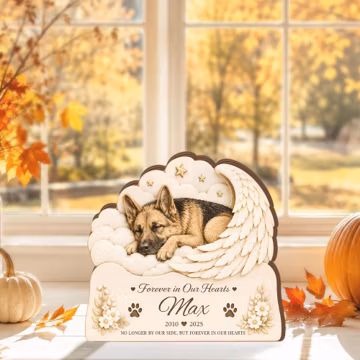 Personalized German Shepherd Memorial Wooden Block, Custom Angel Wings Pet Loss Decor, Rainbow Bridge Sympathy Gifts, Dog Remembrance Decor
