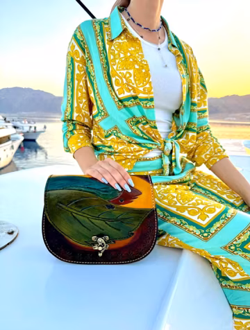 Hand Painted Leather Crossbody Bag, Handmade Bird Purse, Artisan Leather Shoulder Bag, Boho Statement Handbag, Unique Gift for Her
