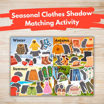 Seasonal Clothes Shadow Matching Activity for Kids | Learn Clothes by Season | Printable Educational Game