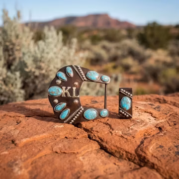 Personalized Ranch Brand Initials Buckle | Turquoise & Silver Accents | Custom Western Belt Buckle | Handmade Cowgirl Buckle