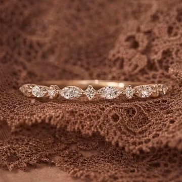 Silver Marquise Moissanite Wedding Band | Leaf Design Eternity Ring | Stackable Bridal Band | Anniversary Gift For Her