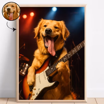 Personalized Musical Pet Portrait – Custom Pet Poster Print with Music Theme | Dog & Cat Wall Art, Instrument Illustration Gift