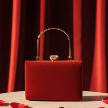 Red Velvet Clutch Purse, Embroidered Valentin Evening Bag, Detachable Chain Sling, Gift for her