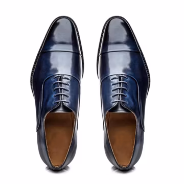 Handmade Blue Leather Cap Toe Oxford For Men | Men's Formal Shoe