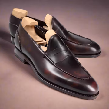 Handmade Men's Dark Burgundy Leather Penny Loafers - Men's Slip On Dress Shoes