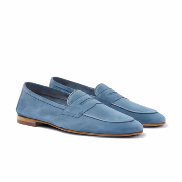 Bespoke Men's Sky Blue Suede Penny Loafers - Men's Slip On Shoes