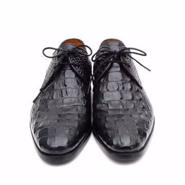 Handmade Black Alligator Embossed Leather Derby Oxfords | Men's Formal Dress Shoes