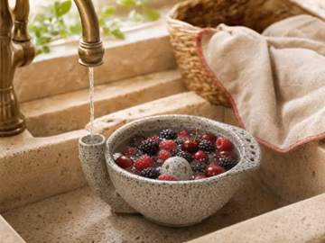 Ceramics Fruit Washing Bowl with Drain Spout, Fruit Rinsing, Vortex Fruit Rinse Bowl, Housewarming Gift, Gift for Mom/Granny, Kitchen Decor