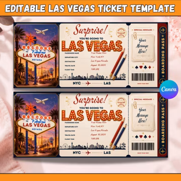 Editable Las Vegas Ticket, Ticket to Las Vegas, Surprise Ticket, Boarding Pass, Surprise Trip Ticket, Canva Template, Instant Download