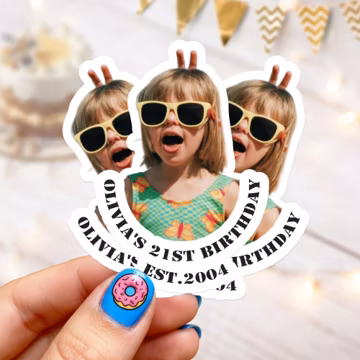 Custom Face Stickers,Personalized Stickers, 21st Birthday Stickers, Waterproof Vinyl Stickers,Custom Party Favors for Birthday,Baby Shower