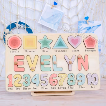 Custom Handmade Name Puzzle with geometry, Wood Toy, Personalized Birthday Gift for Kids, Christmas Gifts for Toddlers, Unique New Baby Gift