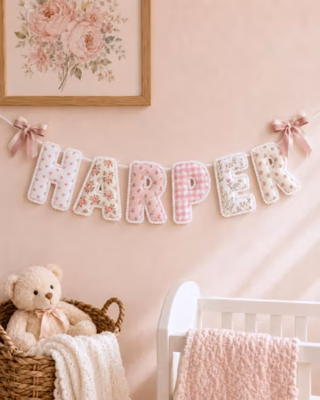 Personalized Fabric Letter Garland, Custom Name Banner, Nursery Name Sign, Baby Room Decor, Floral Felt Letters, Baby Shower Gift