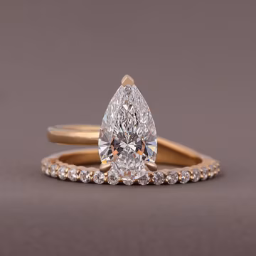 2.00 Carat Pear Cut Lab Grown Diamond Ring, 14K Yellow Gold Bypass Pave