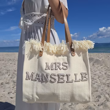 Custom Bride Tote Bag: Bridal Shower Gift, Custom Mrs Pearl Letter