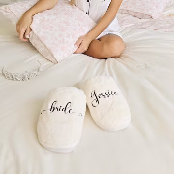 Custom Bride Fluffy Fur Slippers, Bridal Warm Slippers