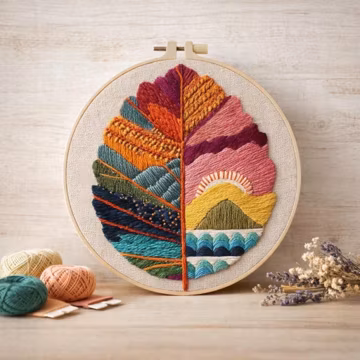 Embroidery Starter Kit DIY โ Abstract Leaf Hoop Craft