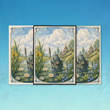 MTG Card Sleeves, MTG Bloomburrow Frog Adventurer Design, Commander Style Sleeve, Foil/Border.