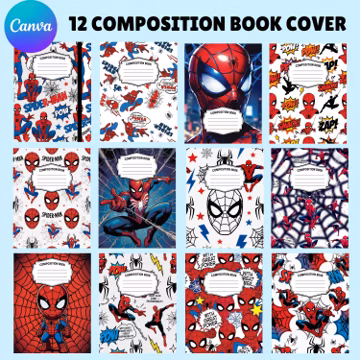 Spiderman Composition Notebook Cover, Compositions Notebook Covers, Composition Book Cover template,Canva Composition Notebook cover designs