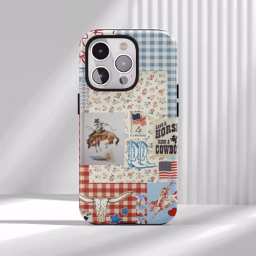 Vintage Patriotic Tough Phone Case Western Americana Aesthetic Rodeo Compatible with iPhone 17 16 15 14 13 12 Air Pro Max Samsung S22 Ultra