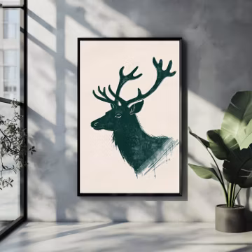 Reindeer Christmas Print Set, Green Scandinavian Holiday Decor (Digital Download)