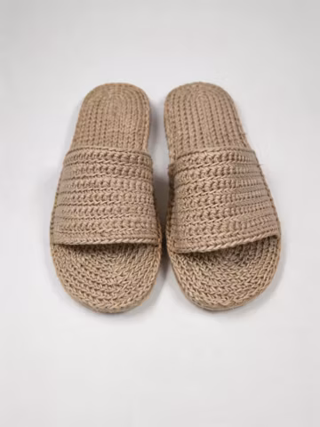 Hand Crocheted Linen Hemp Slippers, Wabi Sabi House Shoes, Eco Friendly Unisex Slides