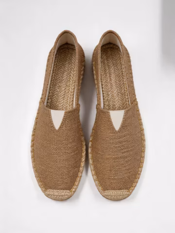Unisex Handmade Linen Espadrilles, Breathable Woven Slip-On Flats, Casual Summer Vacation Shoes