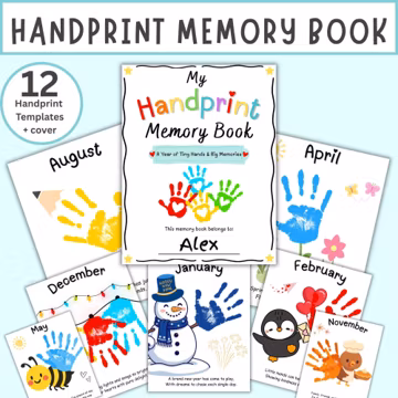 Back to School Handprint Memory Book, Monthly Handprint Keepsake, Preschool Kinder Daycare Handprint Book, School Year Printable