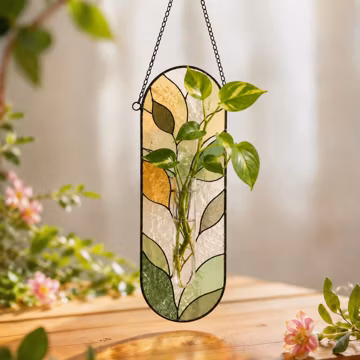 Plant Propagation Station Hanging Planter, Stained Glass Vase, Hydroponic Plant Holder, Plant Lover Gift, Window Decor