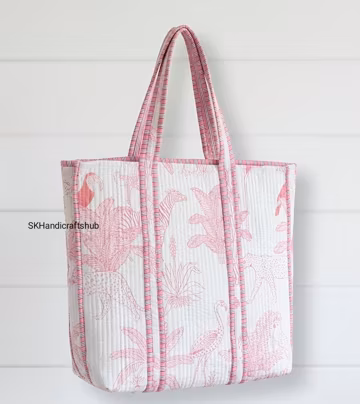 Reversible Quilted Boho Tote | Designer Cotton Shoulder Bag | Artisan India Print