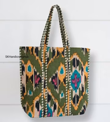 Floral Quilt Shoulder Tote | Lightweight Cotton Travel Bag | Handmade Purse