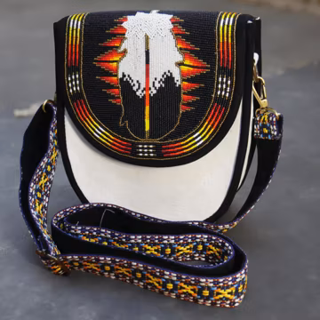 Black Bear-paw Handmade Native American Beaded Canvas Bag Crossbody Bags