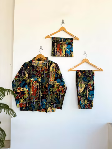 Hand Block Print Cotton Pajama Set: Indian Floral Nightwear