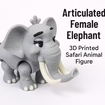 3D Printed Articulated Female Elephant – Poseable Safari Desk Toy