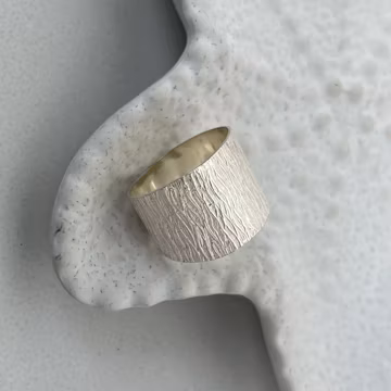 Textured Sterling Silver Wide Band Ring: Rustic Modern Boho