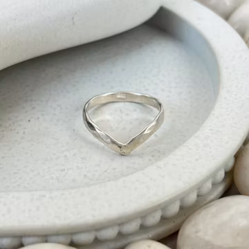 Handmade Hammered Sterling Silver Chevron Ring: Geometric Stacking Band