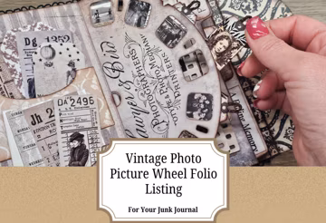 Vintage Photo Picture Wheel Folio with Tags | Timeless Memories | Interactive Junk Journal Printable with ephemera, (Digital Download)